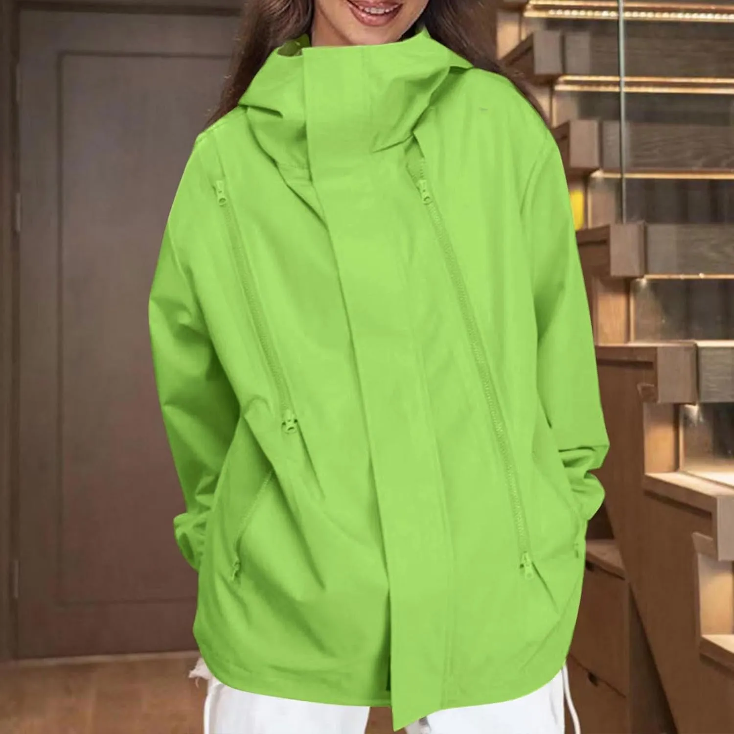 Bidobibo Rain Jacket Women Plus Size Trench Coat Windbreaker Raincoats with Hoodie Waterproof Jackets for Women with Hood