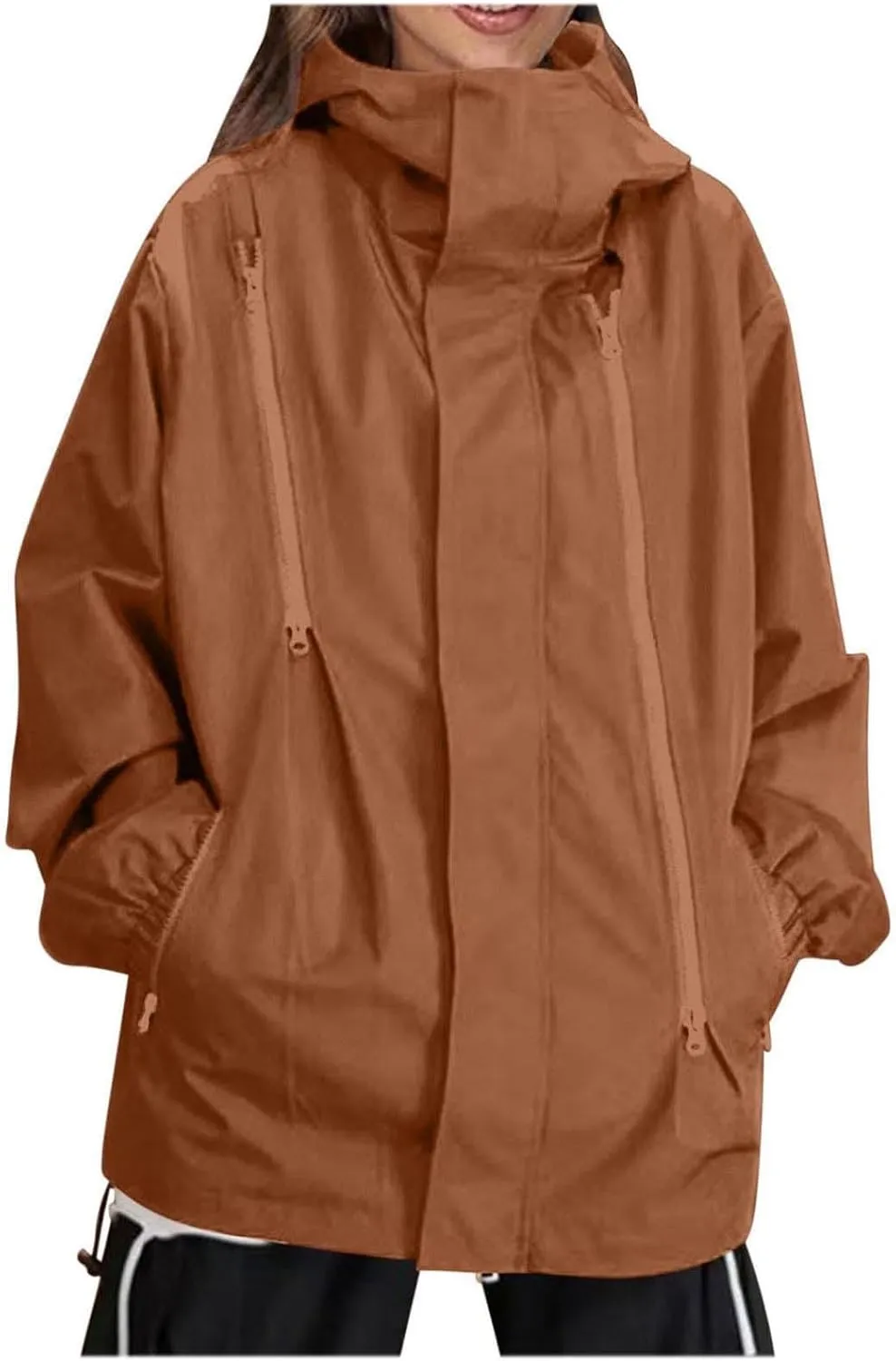 Bidobibo Rain Jacket Women Plus Size Trench Coat Windbreaker Raincoats with Hoodie Waterproof Jackets for Women with Hood