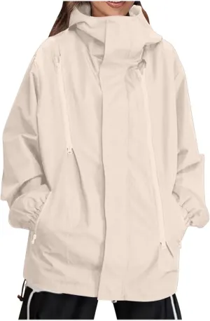 Bidobibo Rain Jacket Women Plus Size Trench Coat Windbreaker Raincoats with Hoodie Waterproof Jackets for Women with Hood