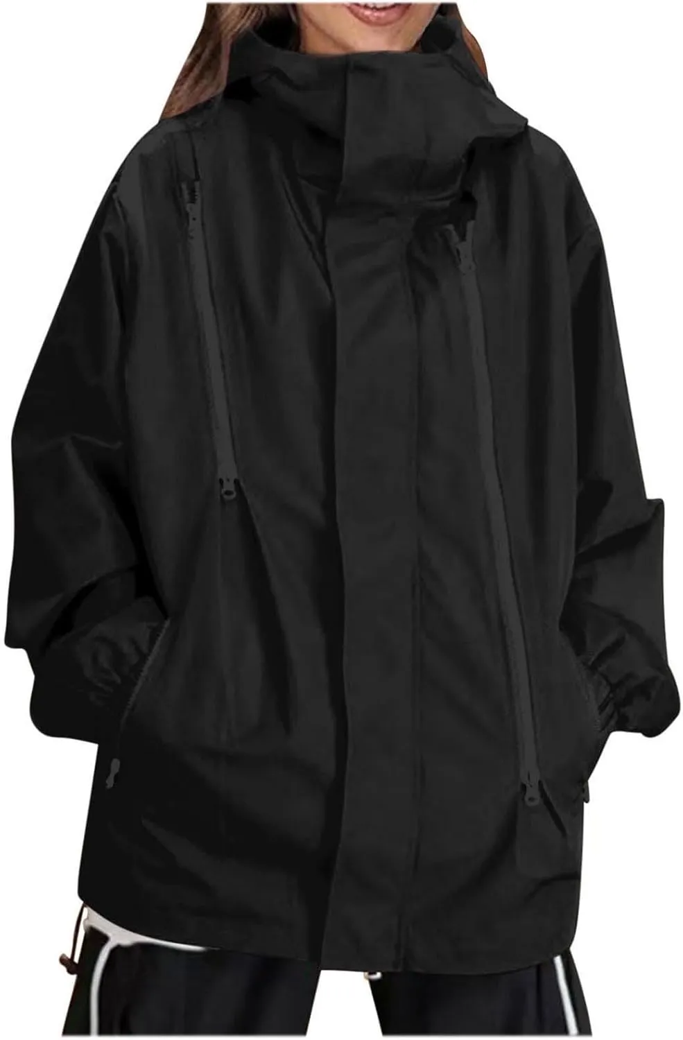 Bidobibo Rain Jacket Women Plus Size Trench Coat Windbreaker Raincoats with Hoodie Waterproof Jackets for Women with Hood