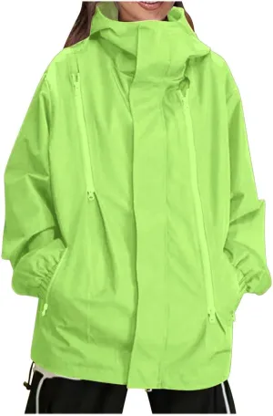 Bidobibo Rain Jacket Women Plus Size Trench Coat Windbreaker Raincoats with Hoodie Waterproof Jackets for Women with Hood
