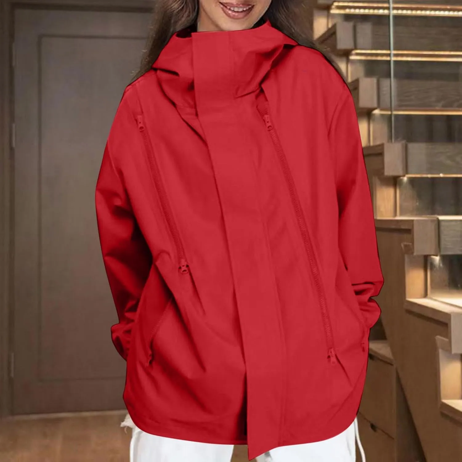 Bidobibo Rain Jacket Women Plus Size Trench Coat Windbreaker Raincoats with Hoodie Waterproof Jackets for Women with Hood