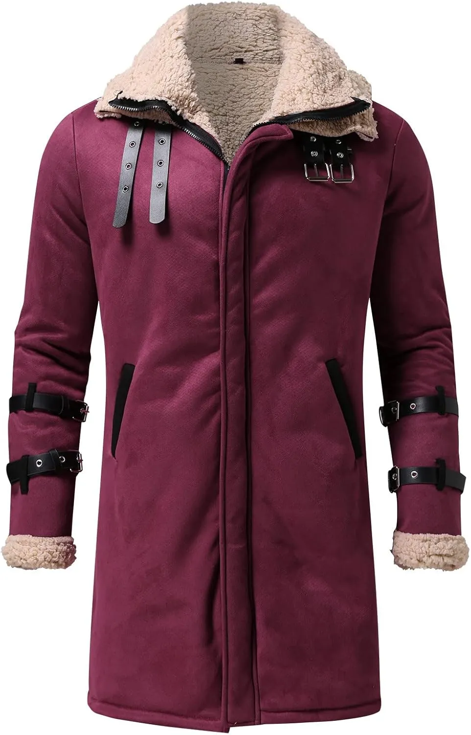 BIFUTON Winter Coats for Men,Men's Shearling Leather Coat Faux Suede Sherpa Lined Winter Thicken Warm Hooded Sheepskin Jacket