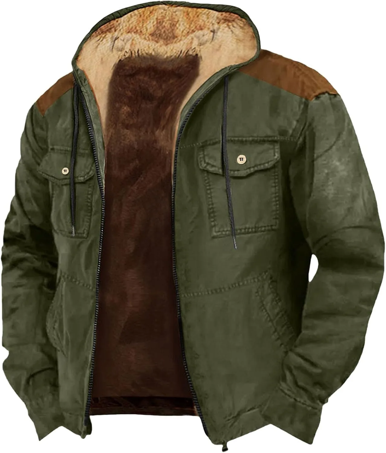 BIFUTON Winter Coats for Men,Men's Shearling Leather Coat Faux Suede Sherpa Lined Winter Thicken Warm Hooded Sheepskin Jacket