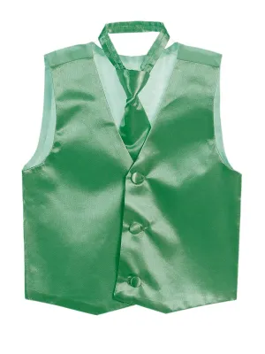 Big Boys Emerald Green Three Button Satin Vest Tie 2 Pc Set 8-16