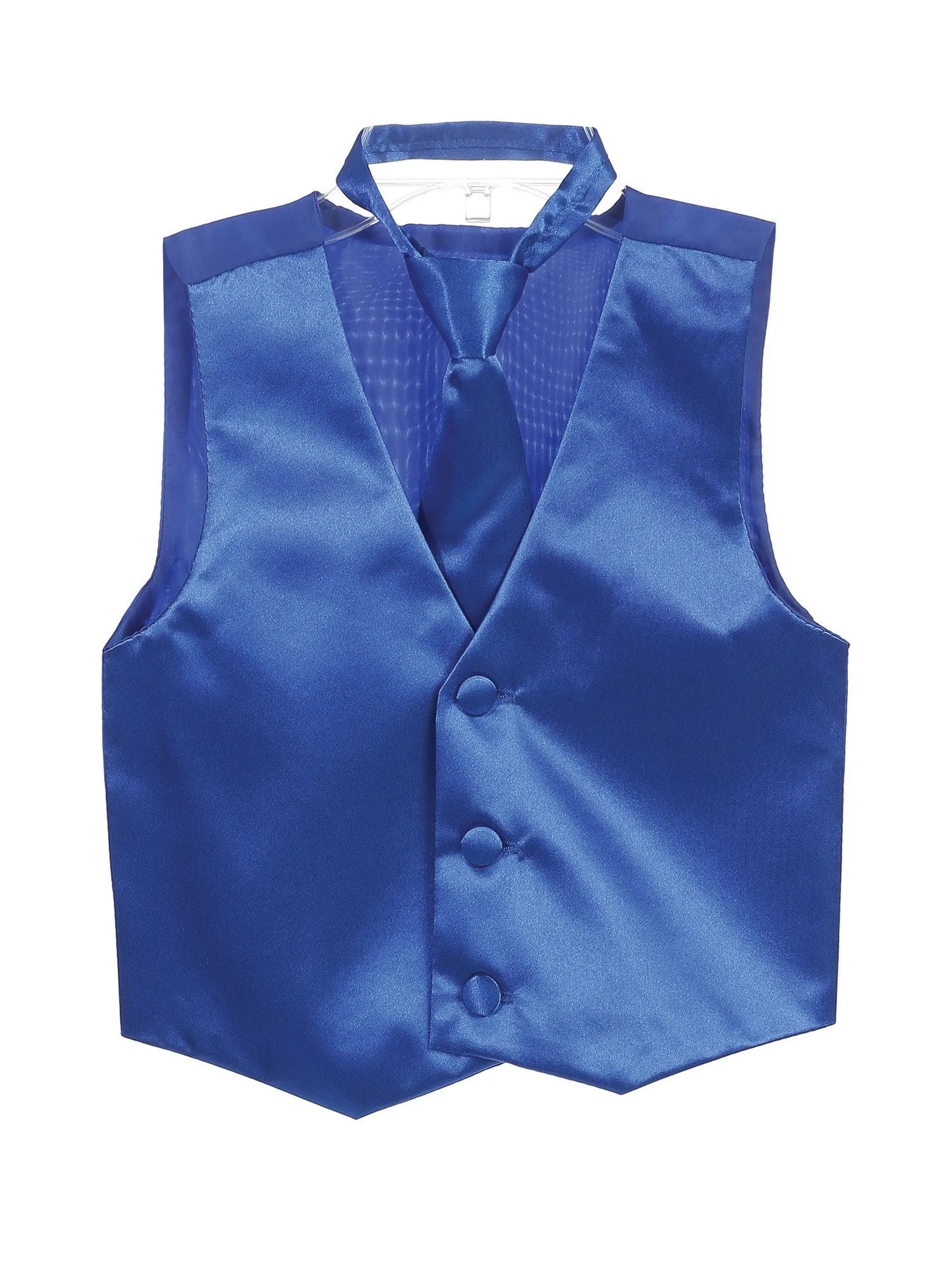 Big Boys Royal Blue Three Button Satin Vest Tie 2 Pc Set 8-16