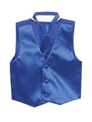 Big Boys Royal Blue Three Button Satin Vest Tie 2 Pc Set 8-16