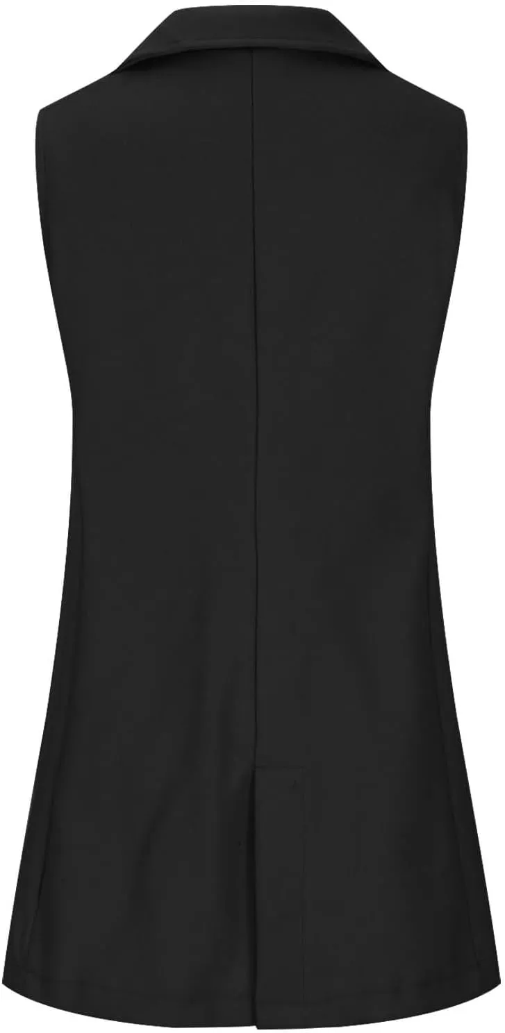 Binmer Women's Sleeveless Blazer Vest Fashion Woolen Trench Coat Casual One Button Longline Jackets Outerwear with Pockets