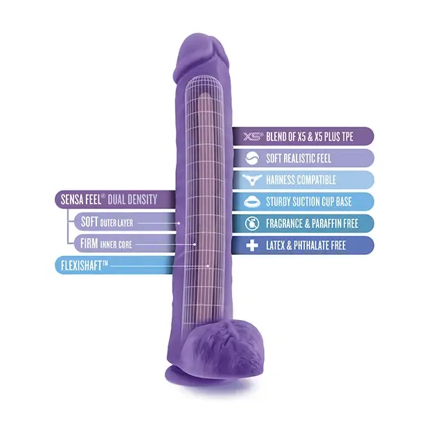 Blush Au Naturel Bold Daddy 14 in. Posable Dual Density Dildo with Balls & Suction Cup Purple