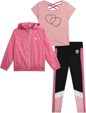 Body Glove Girls' Leggings Set - 3 Piece Windbreaker, T-Shirt, Leggings - Athleisure Outfit Set for Girls (2T-6X)