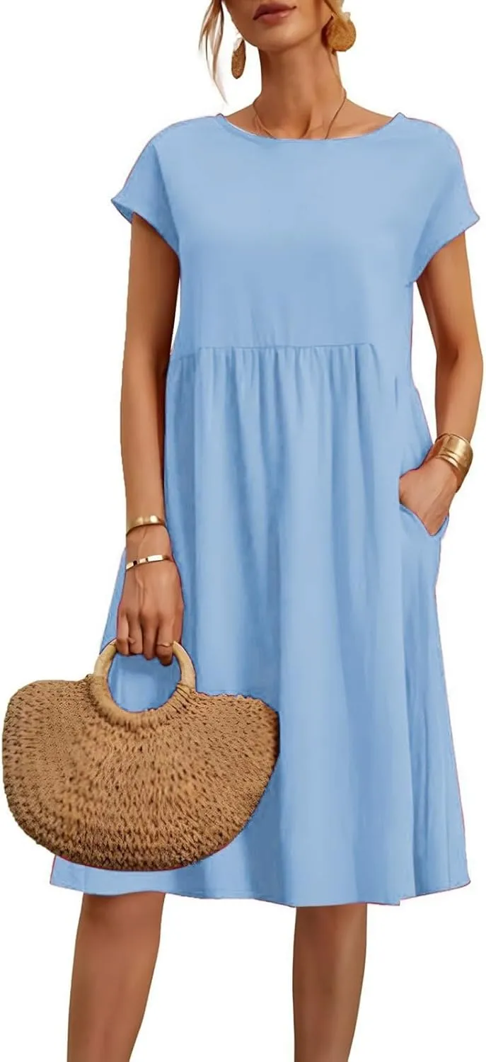 Boho Linen Dress Women Maxi Summer Beach Desses 2025 Dressy Casual Vacation Loose Sundresses Plus Size Spring Outfits