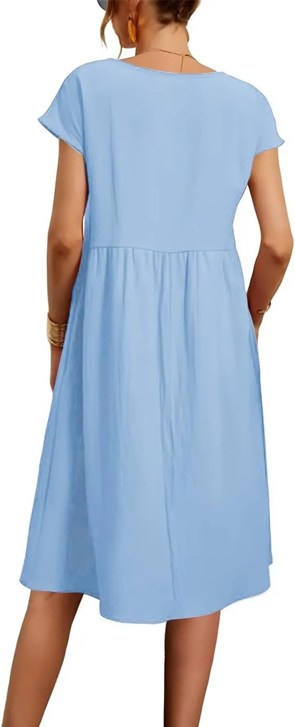 Boho Linen Dress Women Maxi Summer Beach Desses 2025 Dressy Casual Vacation Loose Sundresses Plus Size Spring Outfits