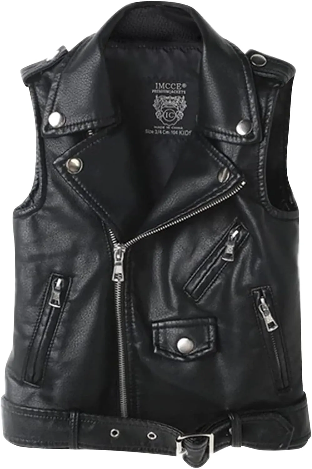 Boys Girls Faux Leather Vest Coat Toddler Kids Zip Up Motorcycle Sleeveless Casual Jacket Outerwear with Pockets