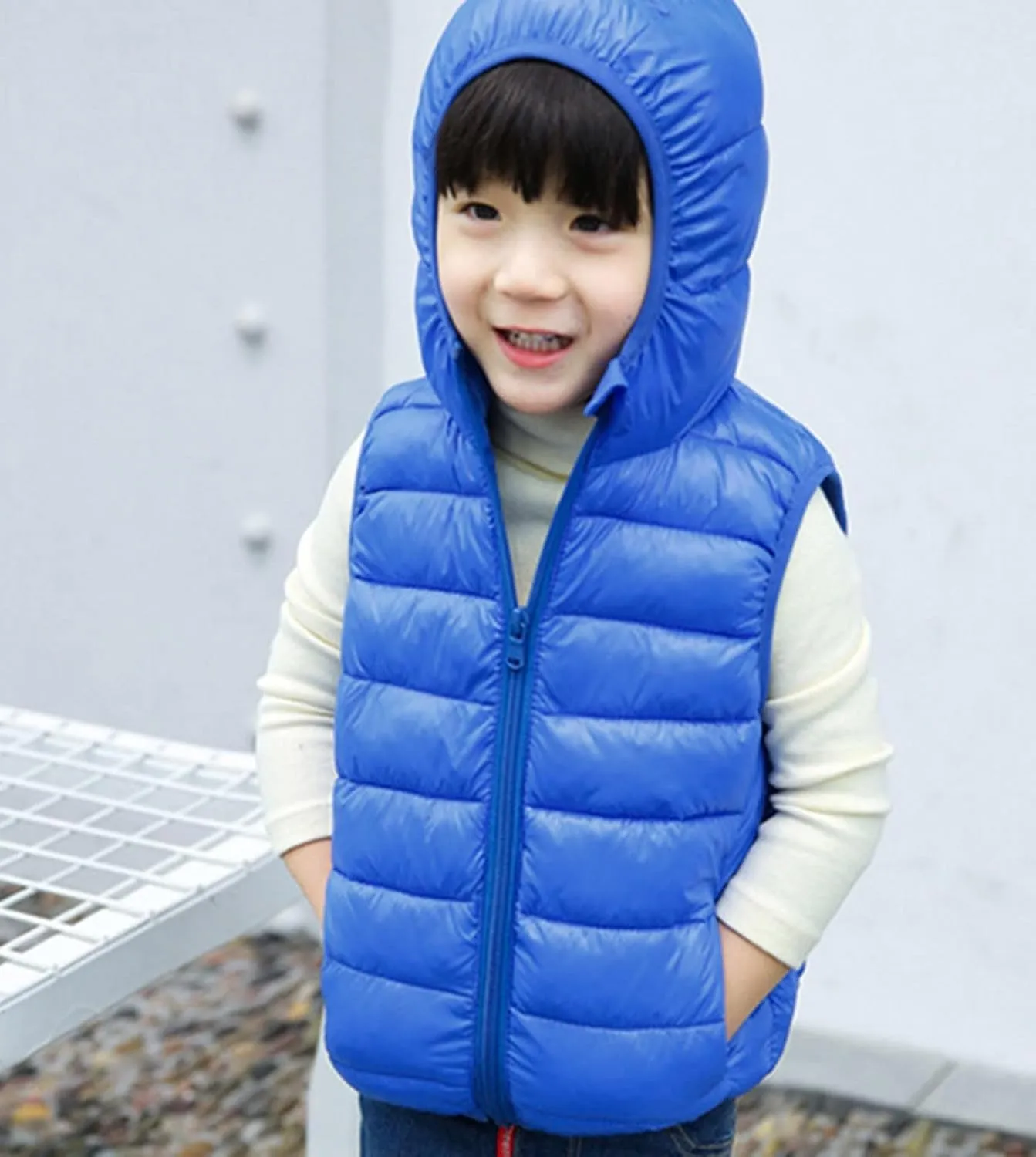 Boys Girls Puffer Down Vest Toddler Kids Hooded Zip Sleeveless Jacket Winter Warm Coat Outerwear