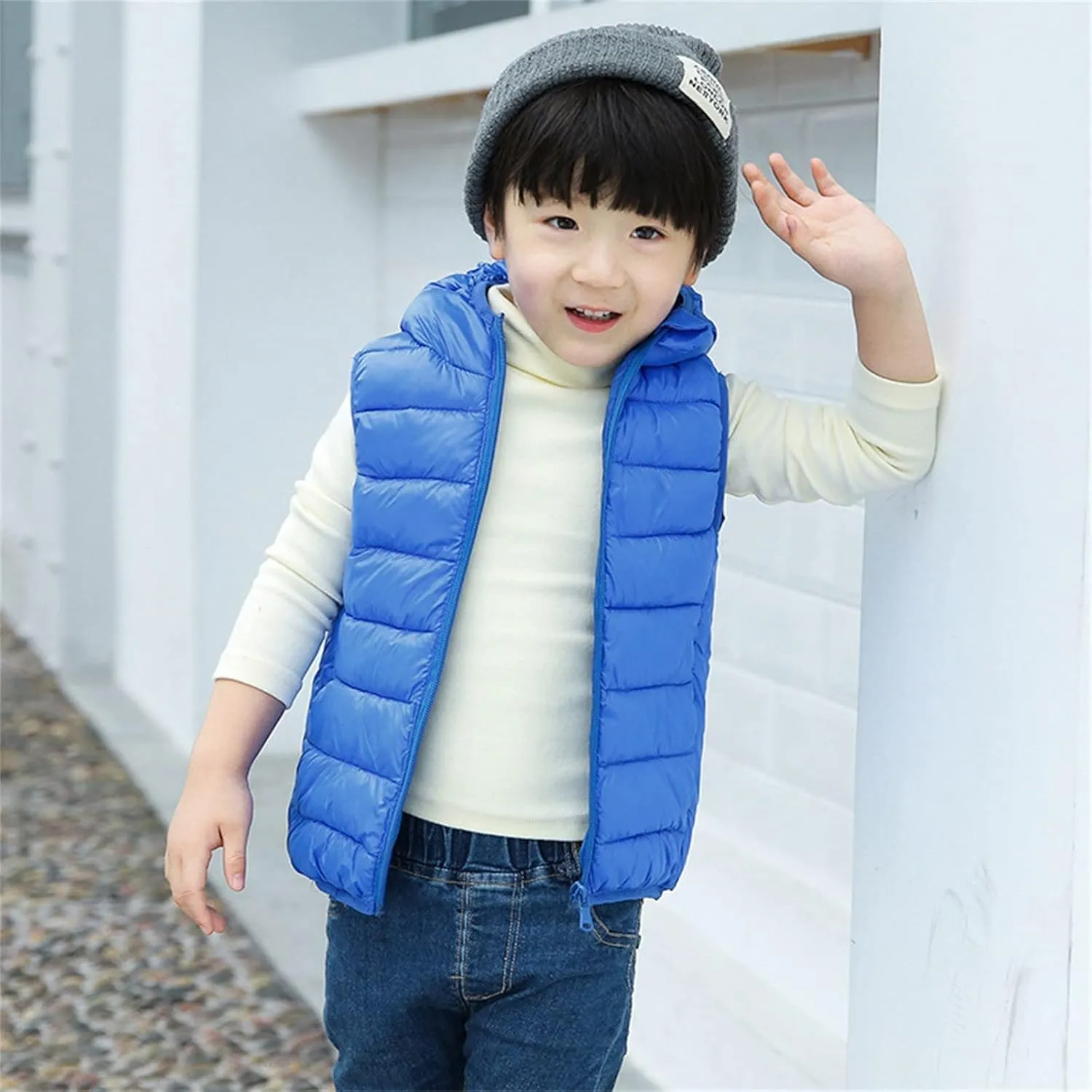 Boys Girls Puffer Down Vest Toddler Kids Hooded Zip Sleeveless Jacket Winter Warm Coat Outerwear