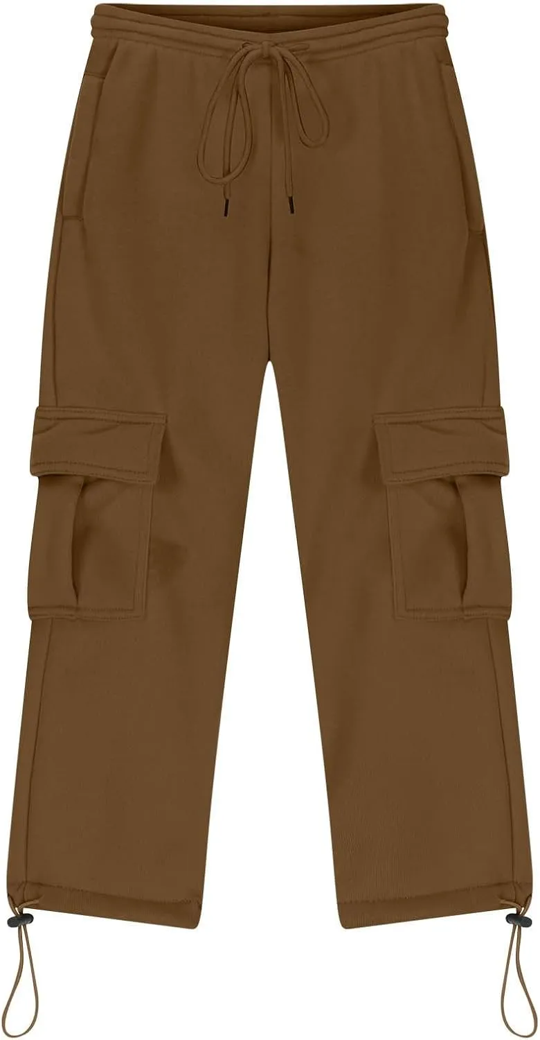 Boys' Open Bottom Fleece-Lined Sweatpants with Pockets High Elastic Waist Baggy Wide Straight Leg Pants 5-15 Years
