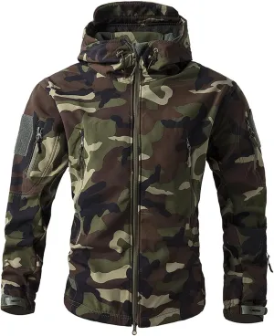 Camo Jacket for Men Hunting Tactical Jackets Waterproof Softshell Fleece Camouflage Hoodie Outdoor Hiking Fishing Coat