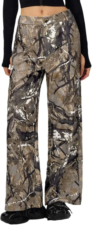Camo Pants Women High Waist Baggy Wide Leg Camouflage Army Fatigue Jean Trousers Slim Fit Pockets Joggers Sweatpants