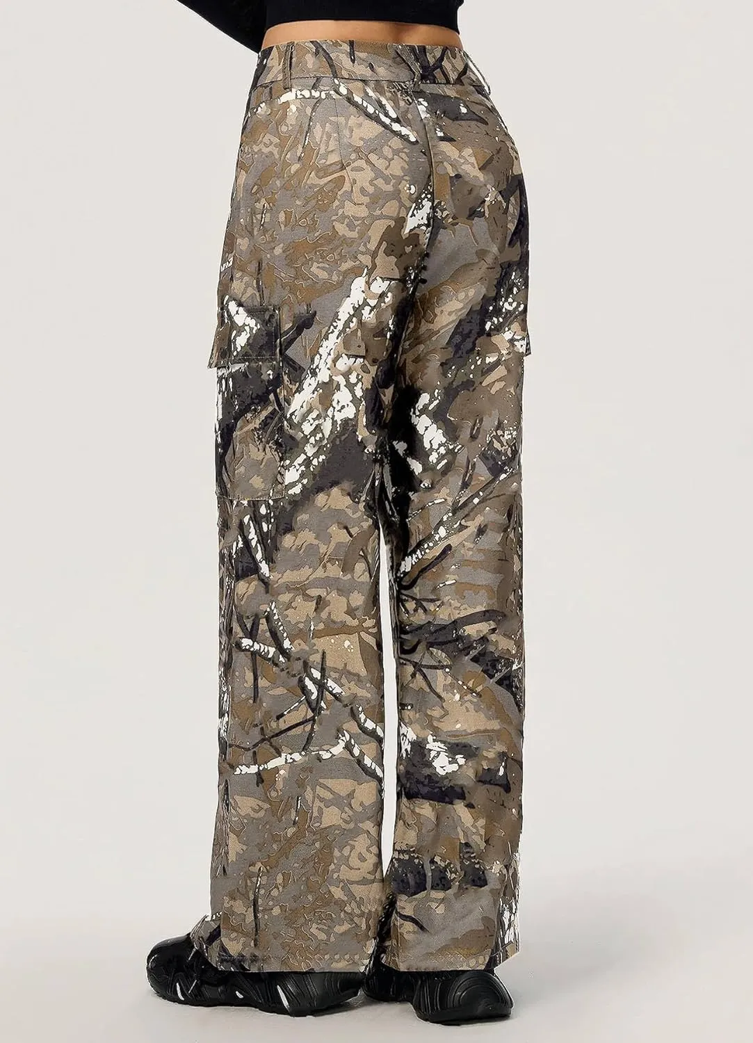 Camo Pants Women High Waist Baggy Wide Leg Camouflage Army Fatigue Jean Trousers Slim Fit Pockets Joggers Sweatpants