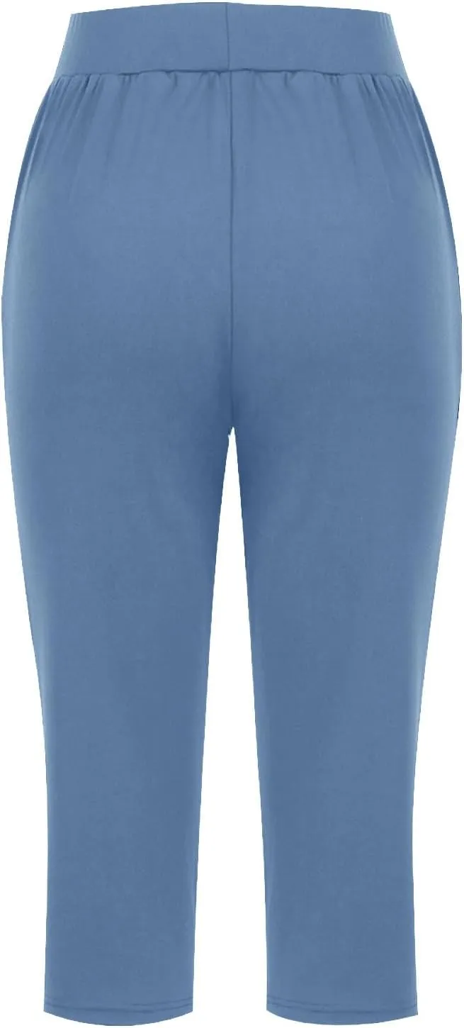 Capri Pants for Women 2024 Casual Capris Leggings Summer Loose High Waist Wide Leg Yoga Pant with Pocket Lounge Wear