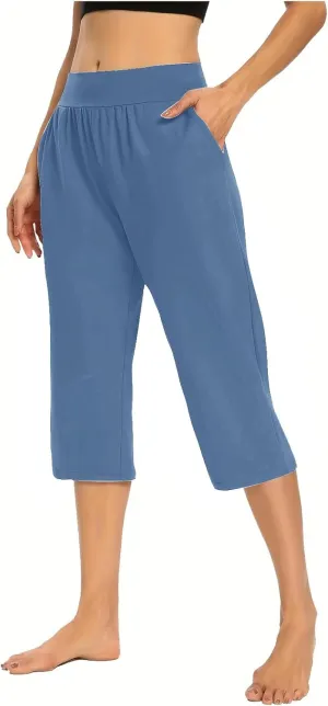Capri Pants for Women 2024 Casual Capris Leggings Summer Loose High Waist Wide Leg Yoga Pant with Pocket Lounge Wear