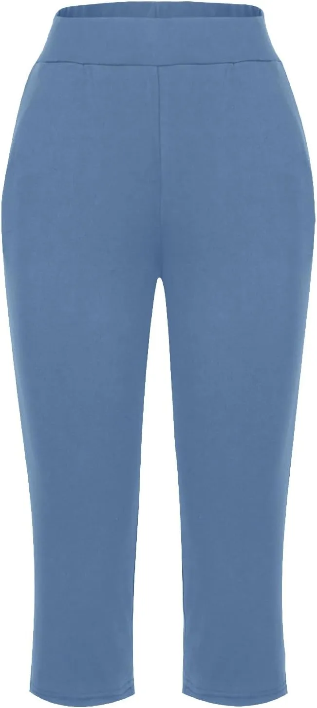 Capri Pants for Women 2024 Casual Capris Leggings Summer Loose High Waist Wide Leg Yoga Pant with Pocket Lounge Wear