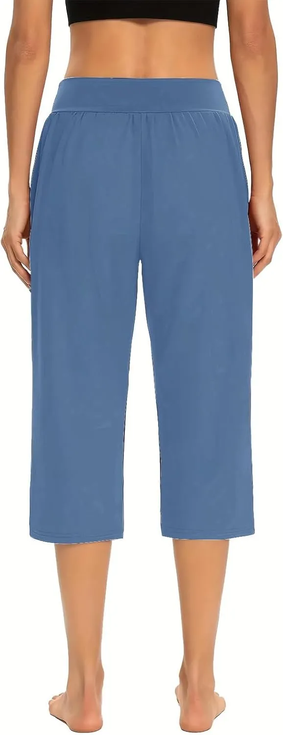 Capri Pants for Women 2024 Casual Capris Leggings Summer Loose High Waist Wide Leg Yoga Pant with Pocket Lounge Wear