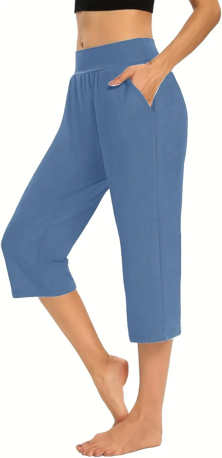 Capri Pants for Women 2024 Casual Capris Leggings Summer Loose High Waist Wide Leg Yoga Pant with Pocket Lounge Wear