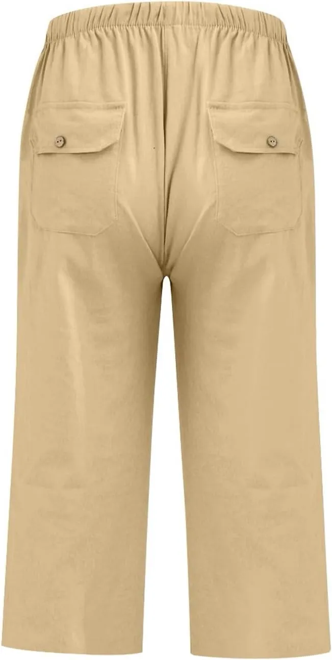 Capri Pants for Women High Waisted Drawstring Linen Pants Summer Capris Wide Leg Pant Casual Palazzo Pant