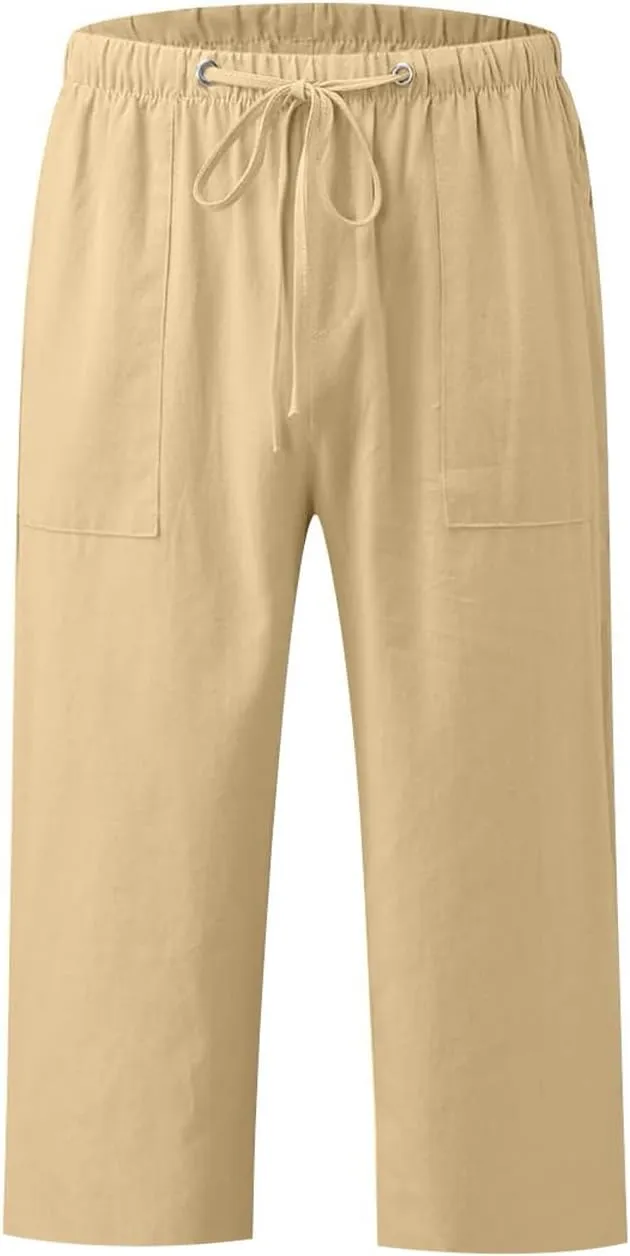 Capri Pants for Women High Waisted Drawstring Linen Pants Summer Capris Wide Leg Pant Casual Palazzo Pant