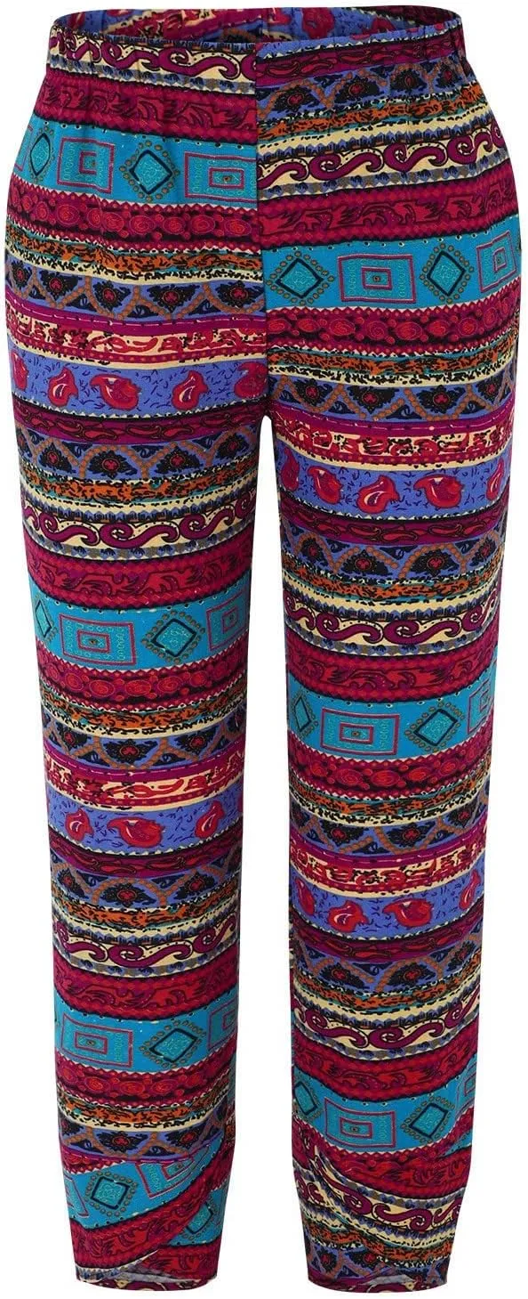 Capri Pants for Women Palazzo Lounge Pants Wide Leg Printed Cropped Bottoms Baggy Trousers Sweatpants with Pockets