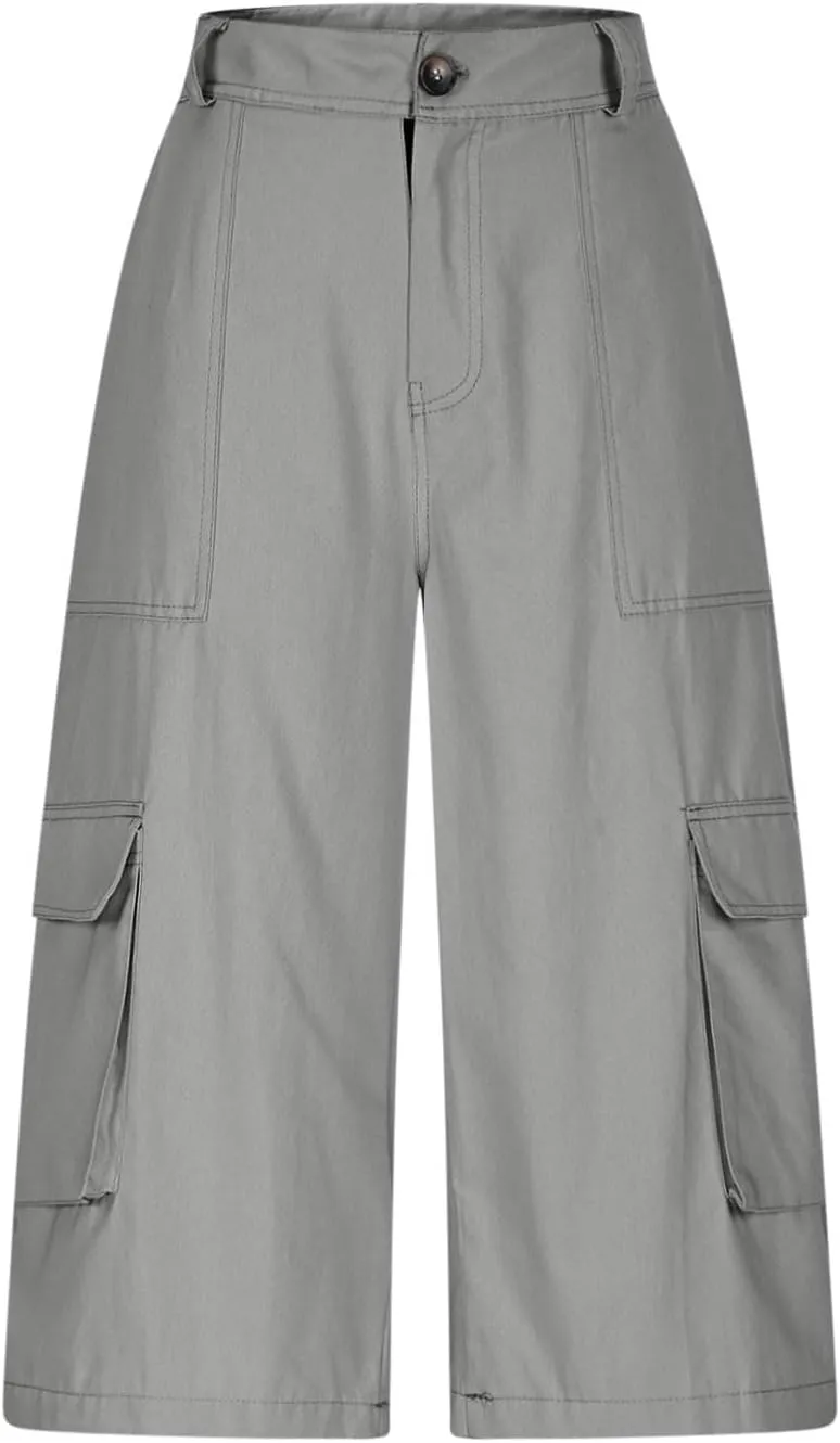 Cargo Capris for Women Loose Baggy Wide Leg Pants Lightweight Flowy High Waisted Hiking Pants Summer Y2k Clothes