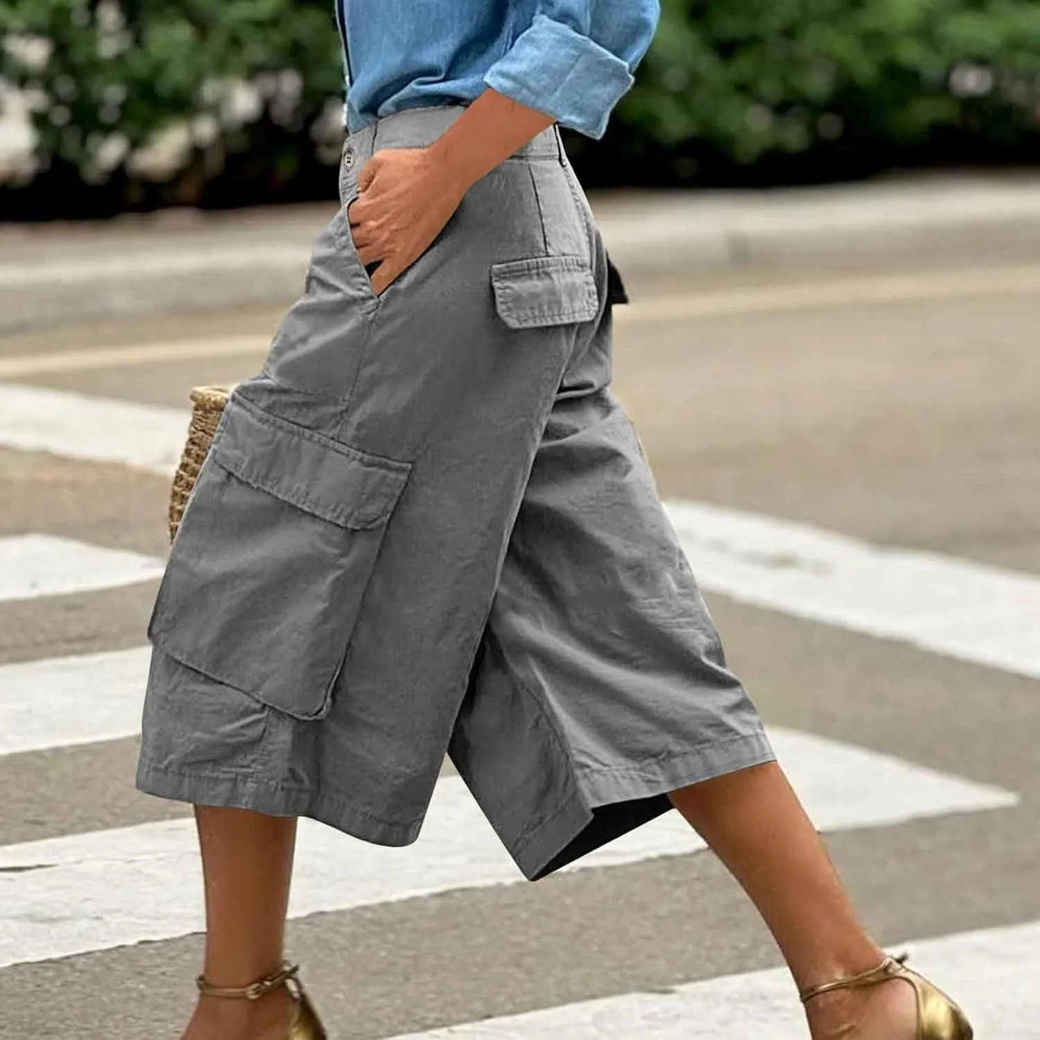 Cargo Capris for Women Loose Baggy Wide Leg Pants Lightweight Flowy High Waisted Hiking Pants Summer Y2k Clothes