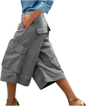 Cargo Capris for Women Loose Baggy Wide Leg Pants Lightweight Flowy High Waisted Hiking Pants Summer Y2k Clothes