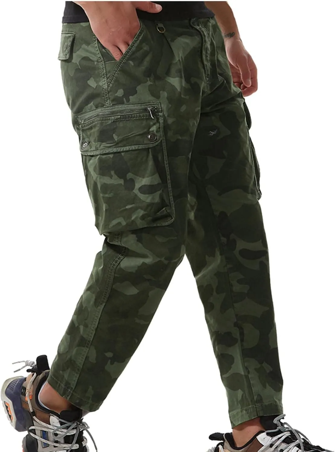 Cargo Cropped Pants Men's Tactical Hip Hop Harem Street Pants Relaxed Fit Casual Trousers Sports Functional Overalls