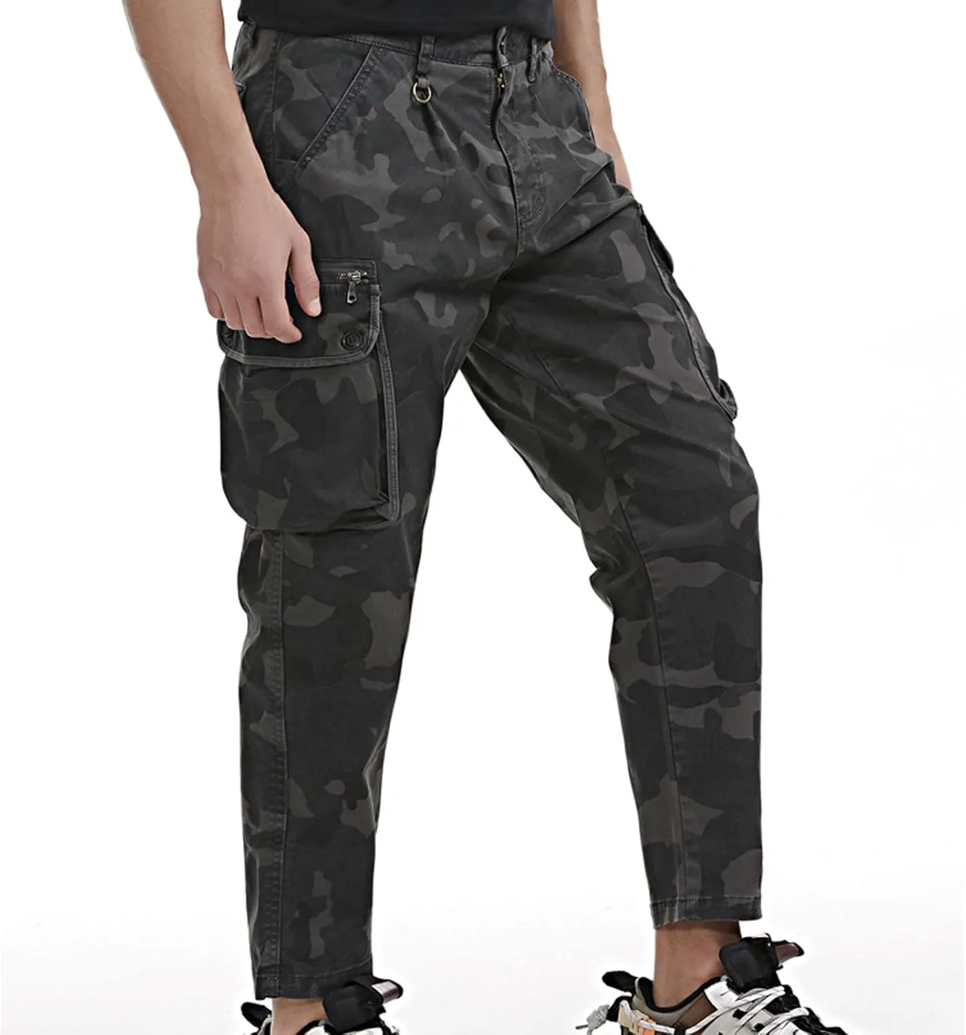 Cargo Cropped Pants Men's Tactical Hip Hop Harem Street Pants Relaxed Fit Casual Trousers Sports Functional Overalls