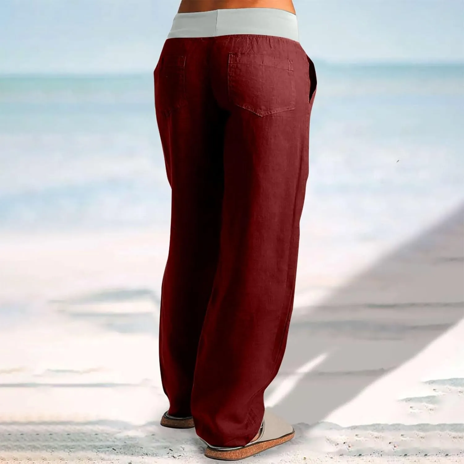 Cargo Pants Women with Flap Pockets High Waisted Side Tie Hem Straight Leg Drawstring Hiking Pants for Travel Joggers
