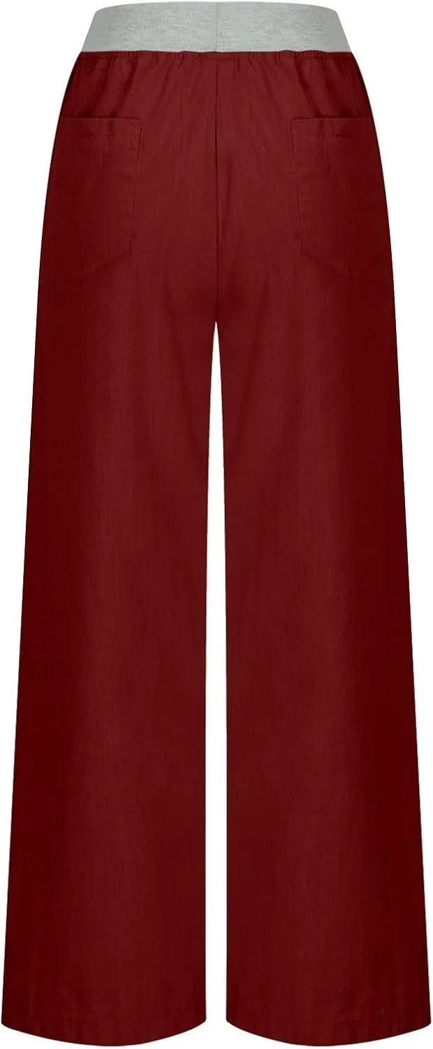 Cargo Pants Women with Flap Pockets High Waisted Side Tie Hem Straight Leg Drawstring Hiking Pants for Travel Joggers