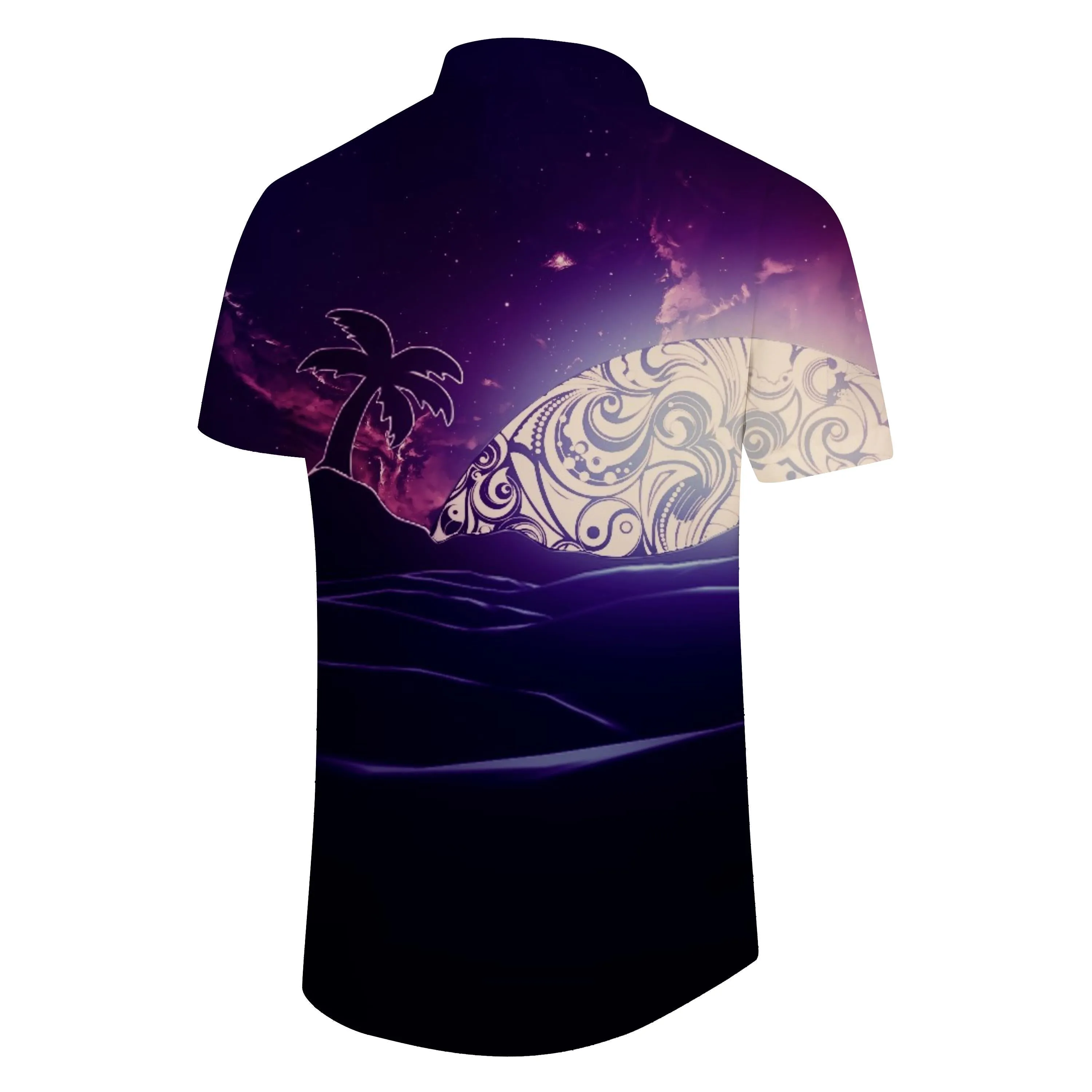 Cartoon Pattern Summer Men's Woven Outdoor Shirt Purple Coconut Short Sleeve Hawaiian Men's Button Beach Vacation
