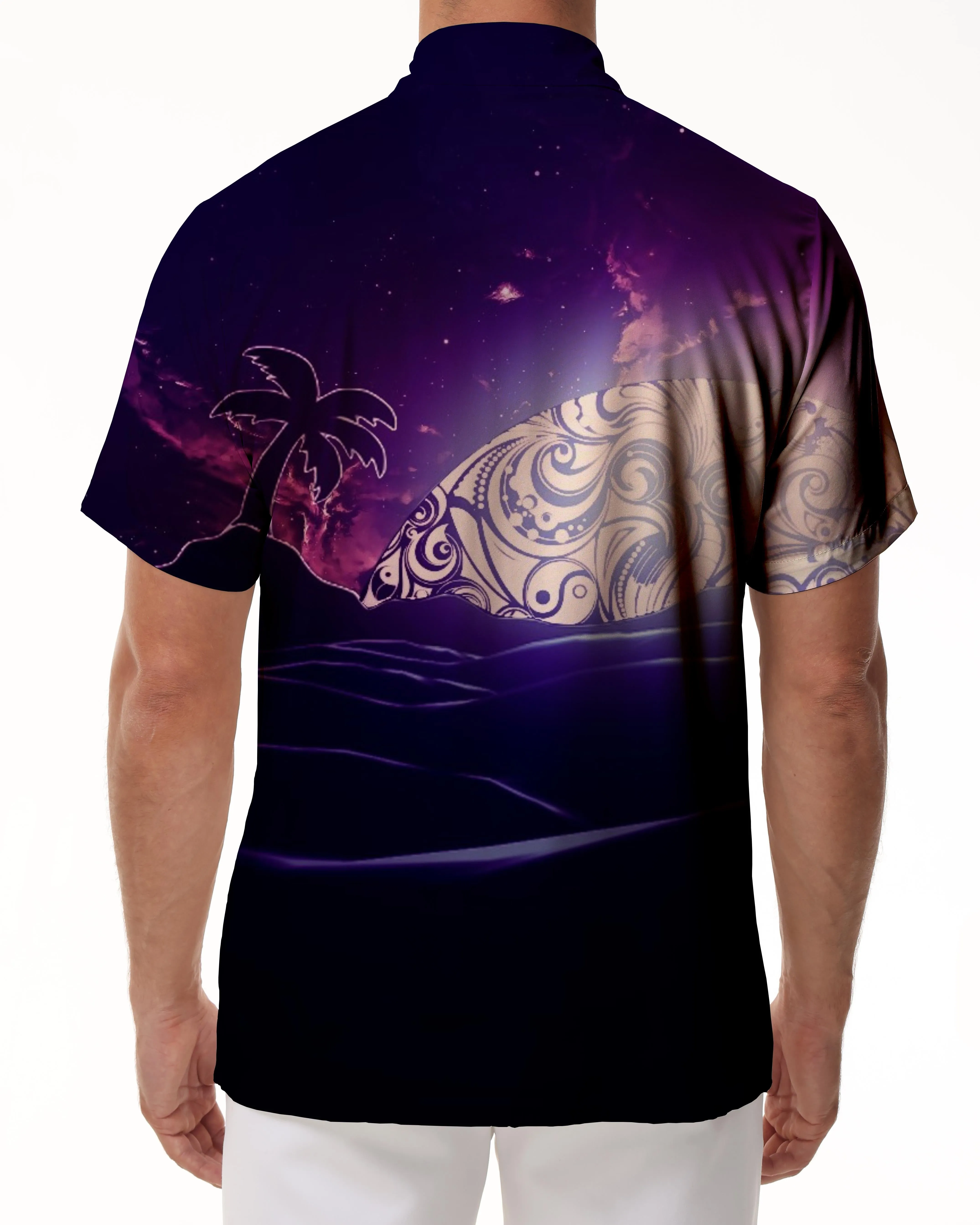 Cartoon Pattern Summer Men's Woven Outdoor Shirt Purple Coconut Short Sleeve Hawaiian Men's Button Beach Vacation