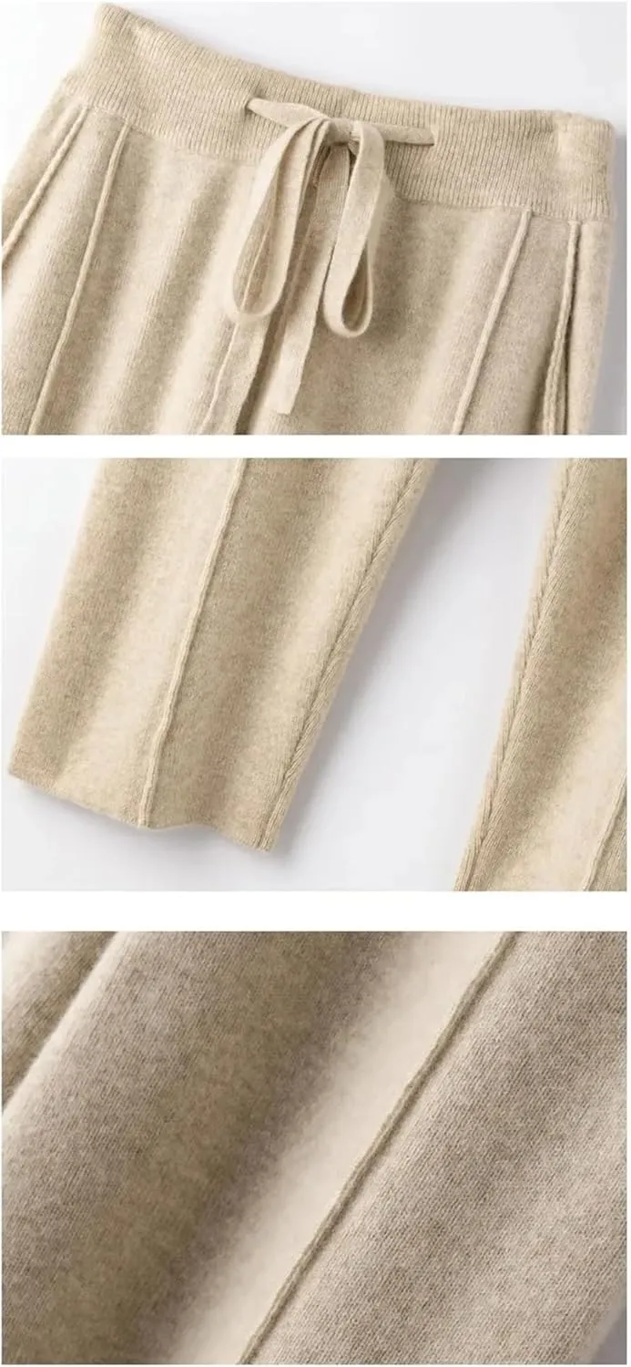 Cashmere Sweatpants Women High Waisted Drawstring Pants Casual Knitted Harem Pants
