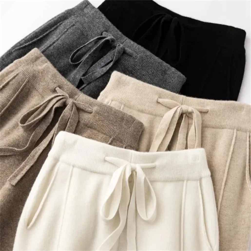 Cashmere Sweatpants Women High Waisted Drawstring Pants Casual Knitted Harem Pants