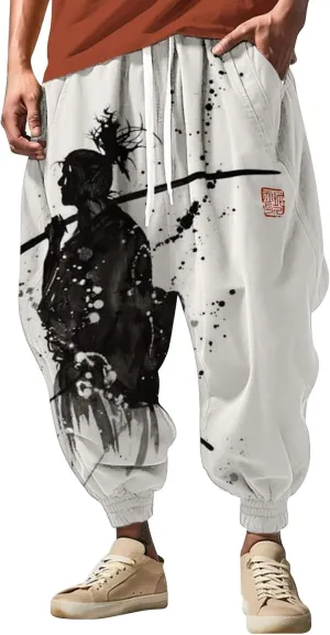 Casual Baggy Cotton Drawstring Tapered Sweatpants Sweatpants Mens Sweatpants with Pockets Black Harem Pants