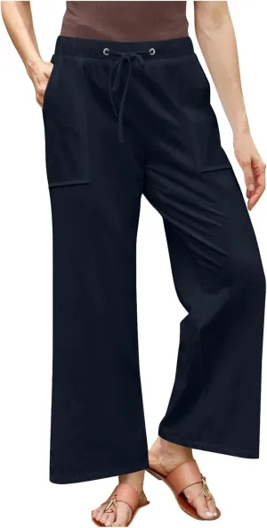 Casual Linen Pants Women Summer Flowy Palazzo Wide Leg Slacks Loose Comfy High Waisted Trousers with Pockets