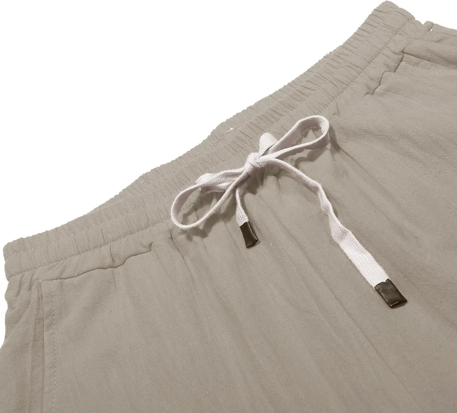 Casual Pants for Women Elastic Waisted Summer Trendy Linen Capri Pants Beach Wide Leg Baggy Cotton Cropped Trousers