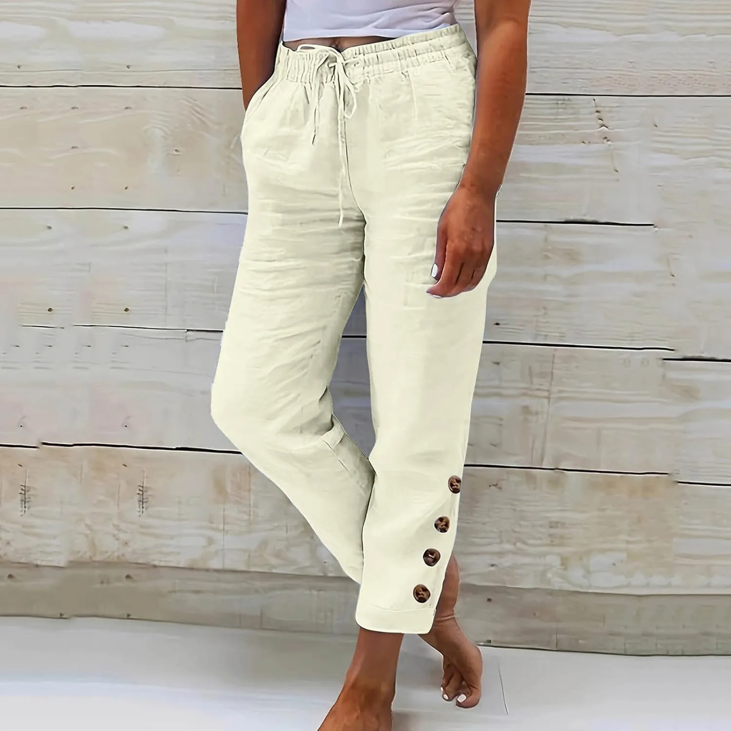 Casual Women's Pants Loose Cotton Linen 2025 Summer Beach Long Trouser Comfy Palazzo High Waisted Slack 2025 Trendy