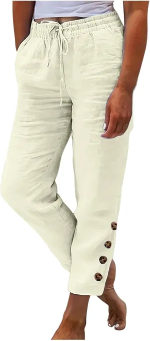 Casual Women's Pants Loose Cotton Linen 2025 Summer Beach Long Trouser Comfy Palazzo High Waisted Slack 2025 Trendy