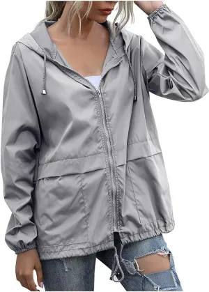 Cdiecer Raincoat For Women Hooded Spring Jackets 2024 Rain Jackets Adjustable Rain Coats Waterproof Windbreaker