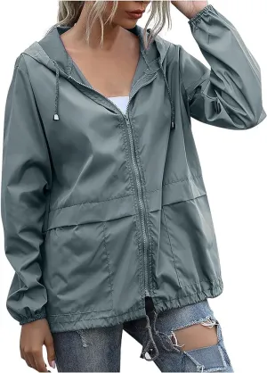 Cdiecer Raincoat For Women Hooded Spring Jackets 2024 Rain Jackets Adjustable Rain Coats Waterproof Windbreaker