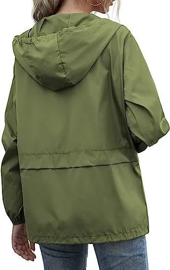 Cdiecer Raincoat For Women Hooded Spring Jackets 2024 Rain Jackets Adjustable Rain Coats Waterproof Windbreaker